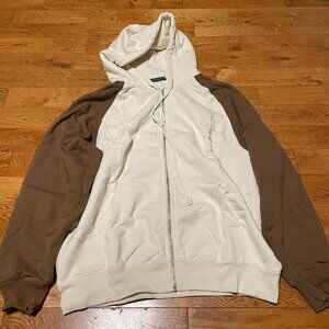 EUC Brandy Melville Christie Christy Hoodie Zip-up Dark Brown Beige Two Tone